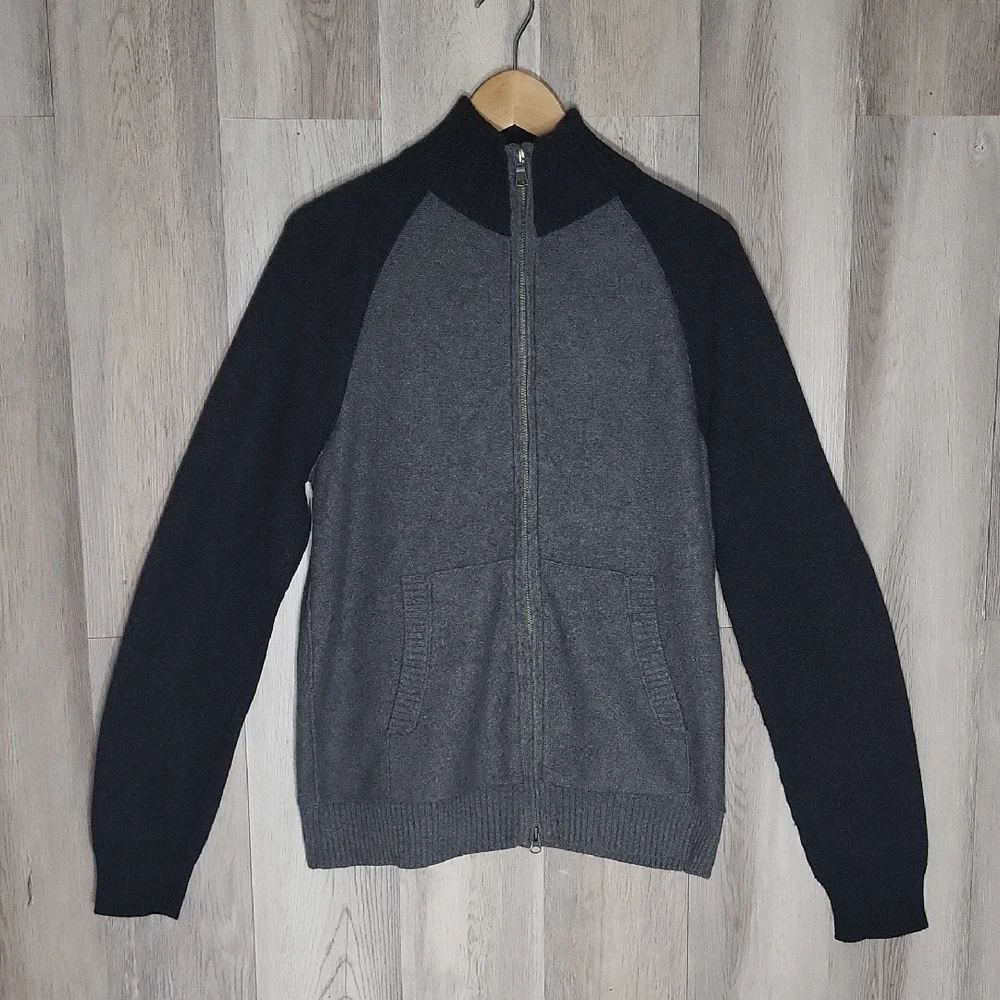 Banana Republic Men M Luxury Angora Cashmere 2 Way Zip Sweater Jacket Grey Black